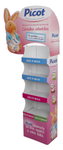 Présentoir en plastique de céréales infantiles pour la marque Picot
